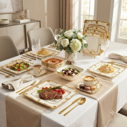 24Pcs White and Gold Dinner Set
