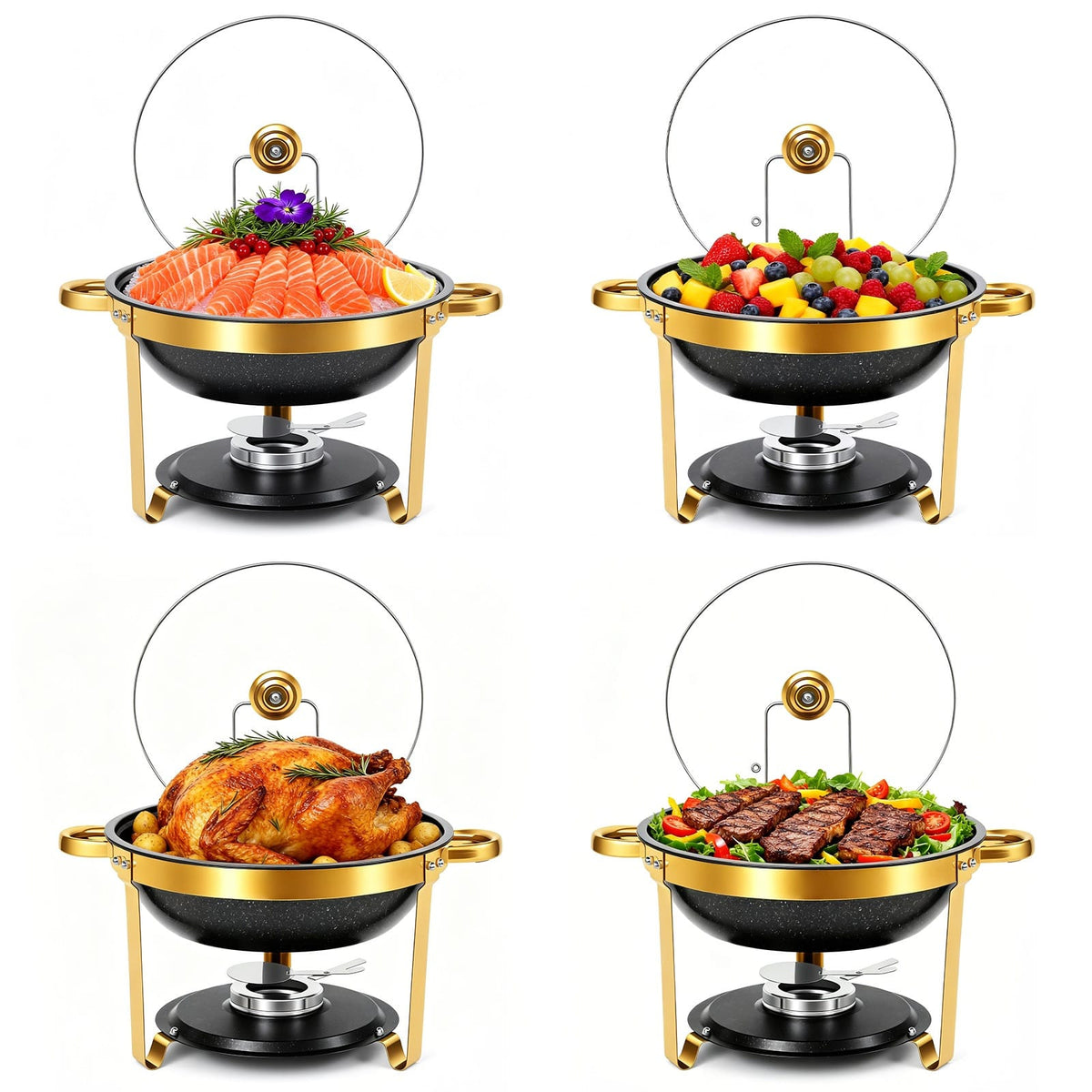 6L Black and Gold Round Stainless Steel Chaffing Dish