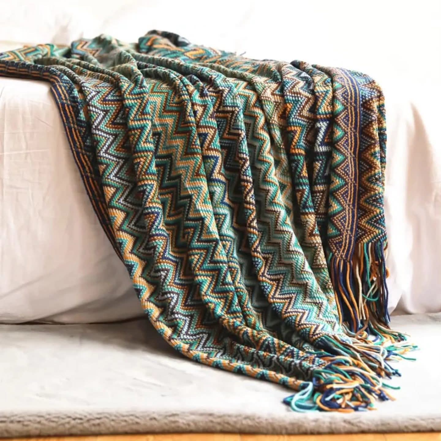 Bohemian knitted throw blanket