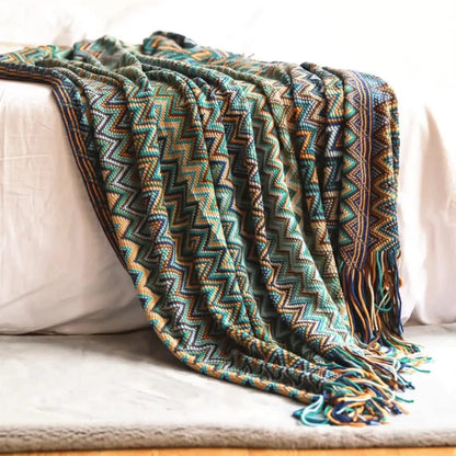 Bohemian knitted throw blanket