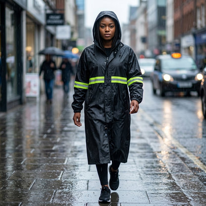 Long Black Adult Waterproof Hooded Raincoat