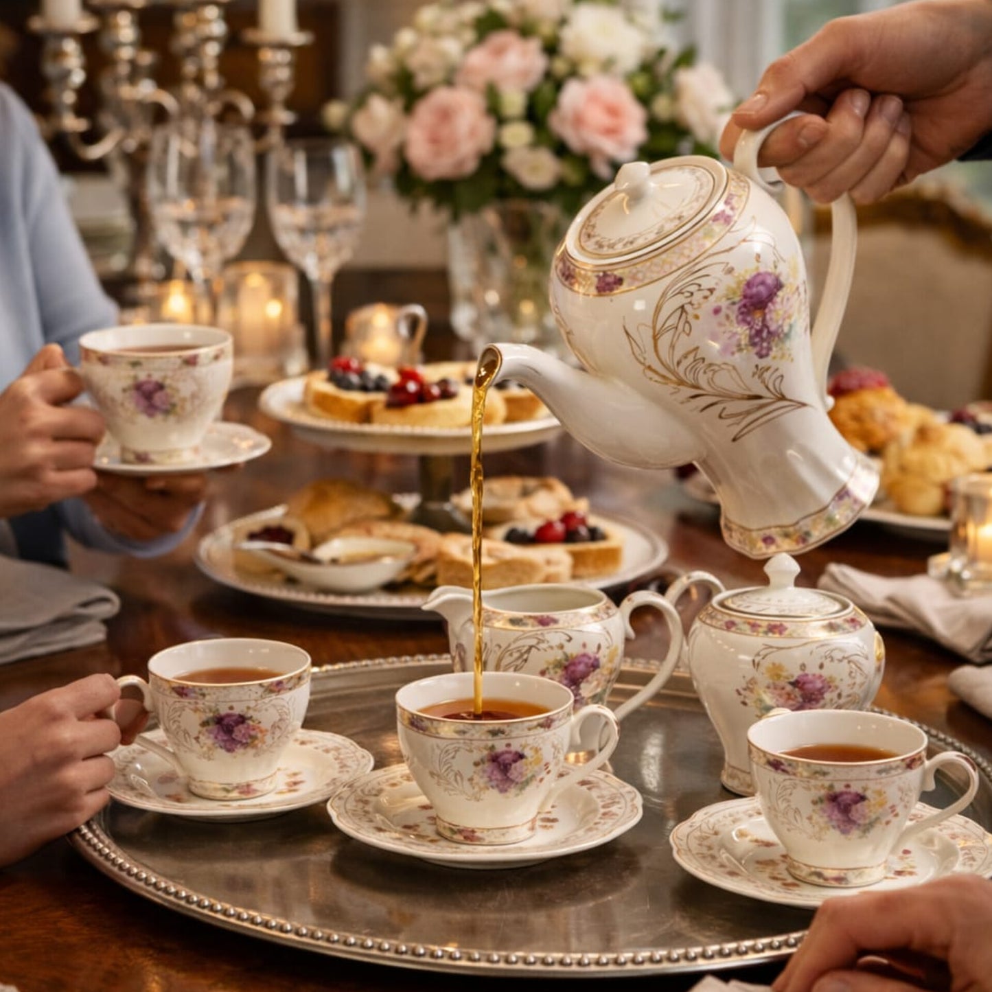 13Pcs Rose Garden Porcelain Tea Set