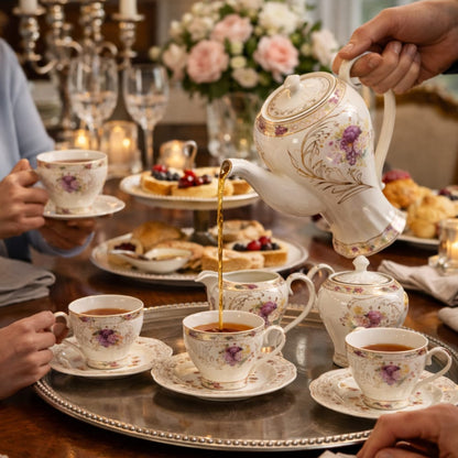 13Pcs Rose Garden Porcelain Tea Set