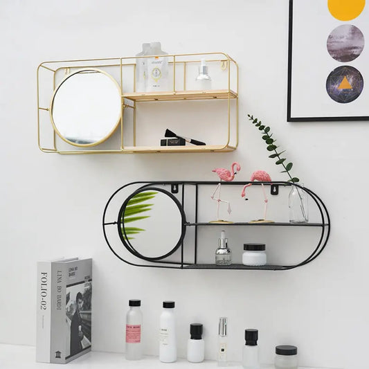 Wall mounted mirror with storage shelf