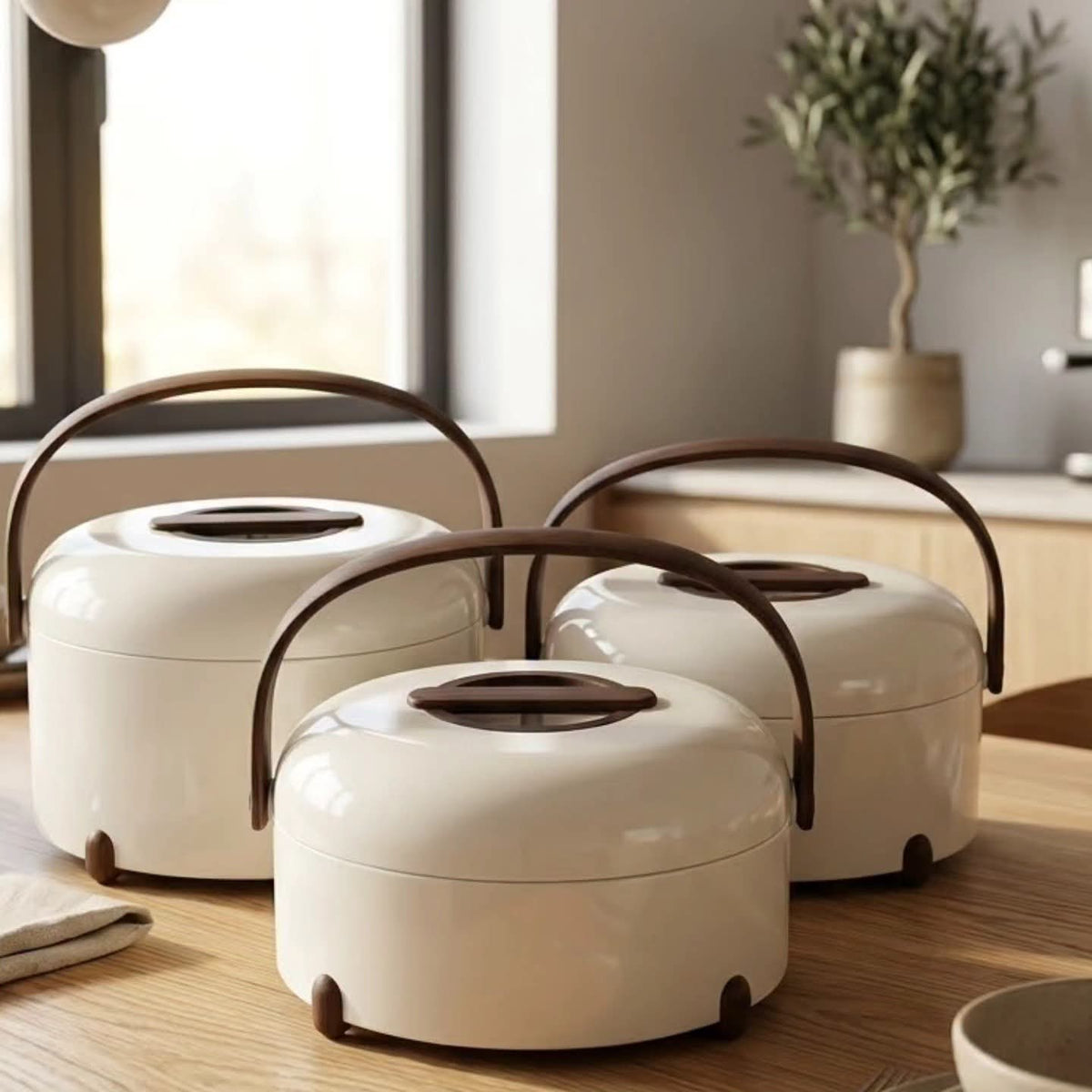 3pcs Round Insulated Hotpot Food Warmers Set