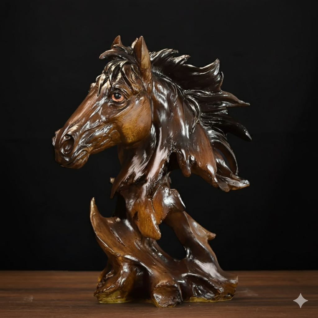 Wooden Resin Head Horse Sculpture