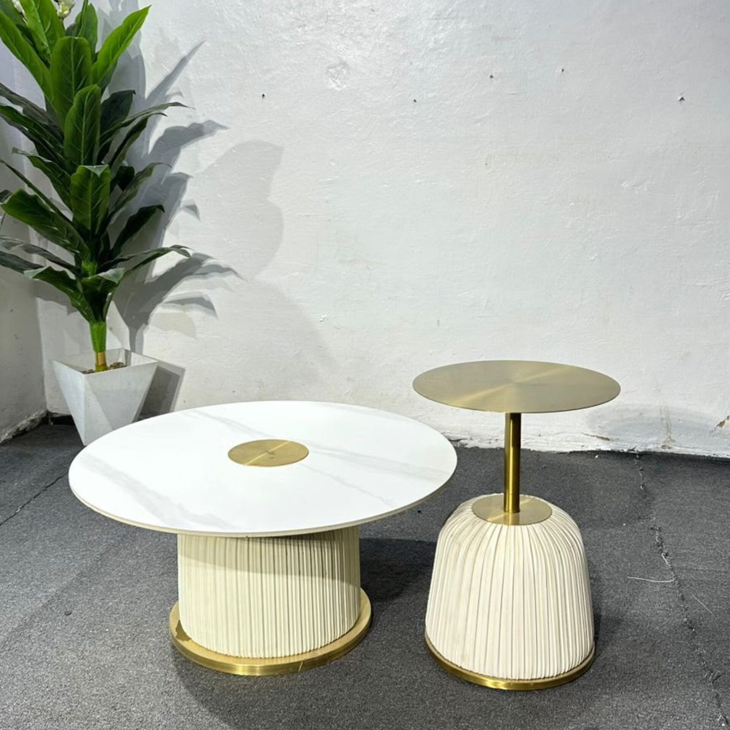 Round Coffee Table Set with  Gold Accents