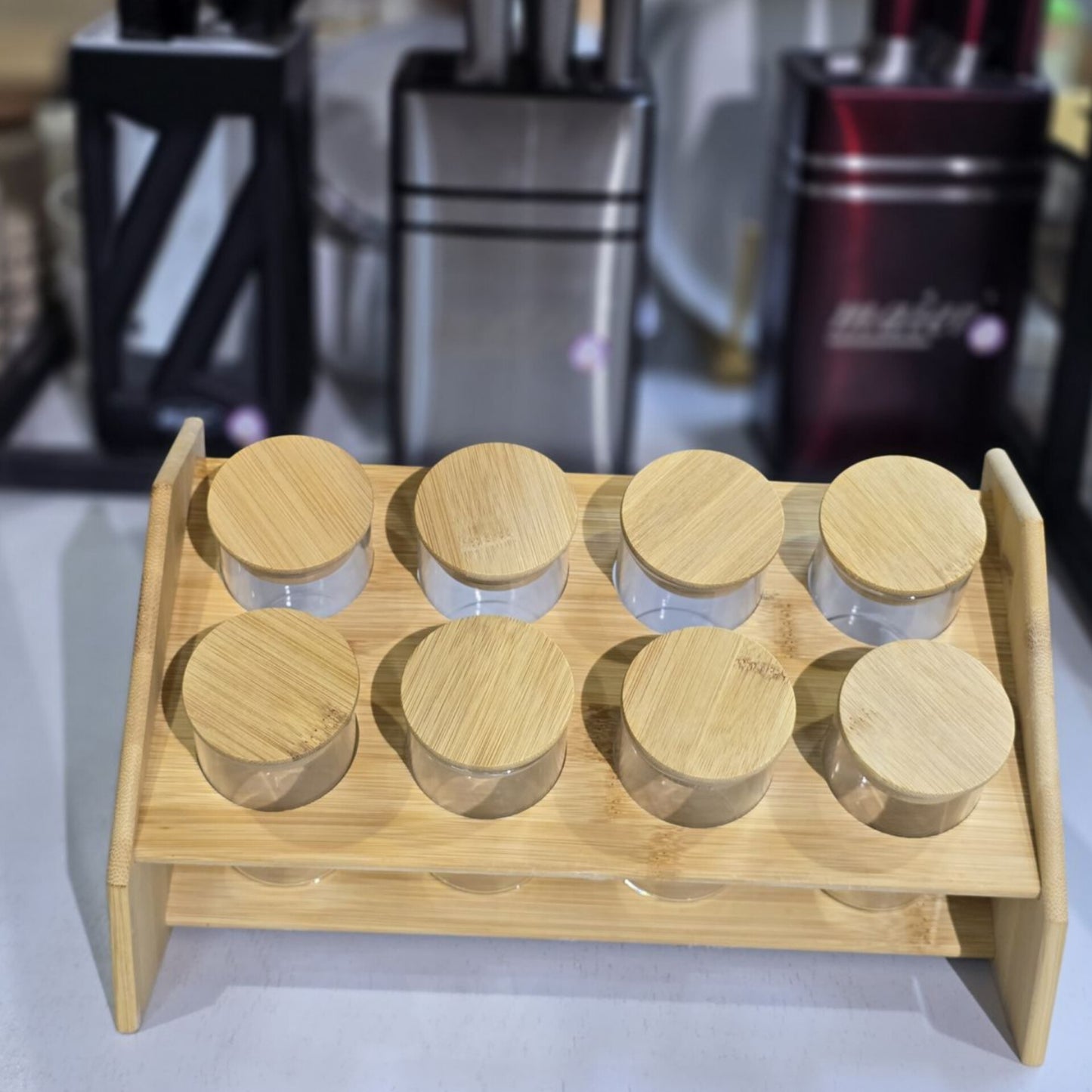 8Pcs Bamboo Spice Jar Set