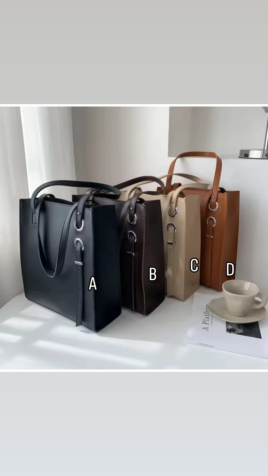 Office leather tote bag