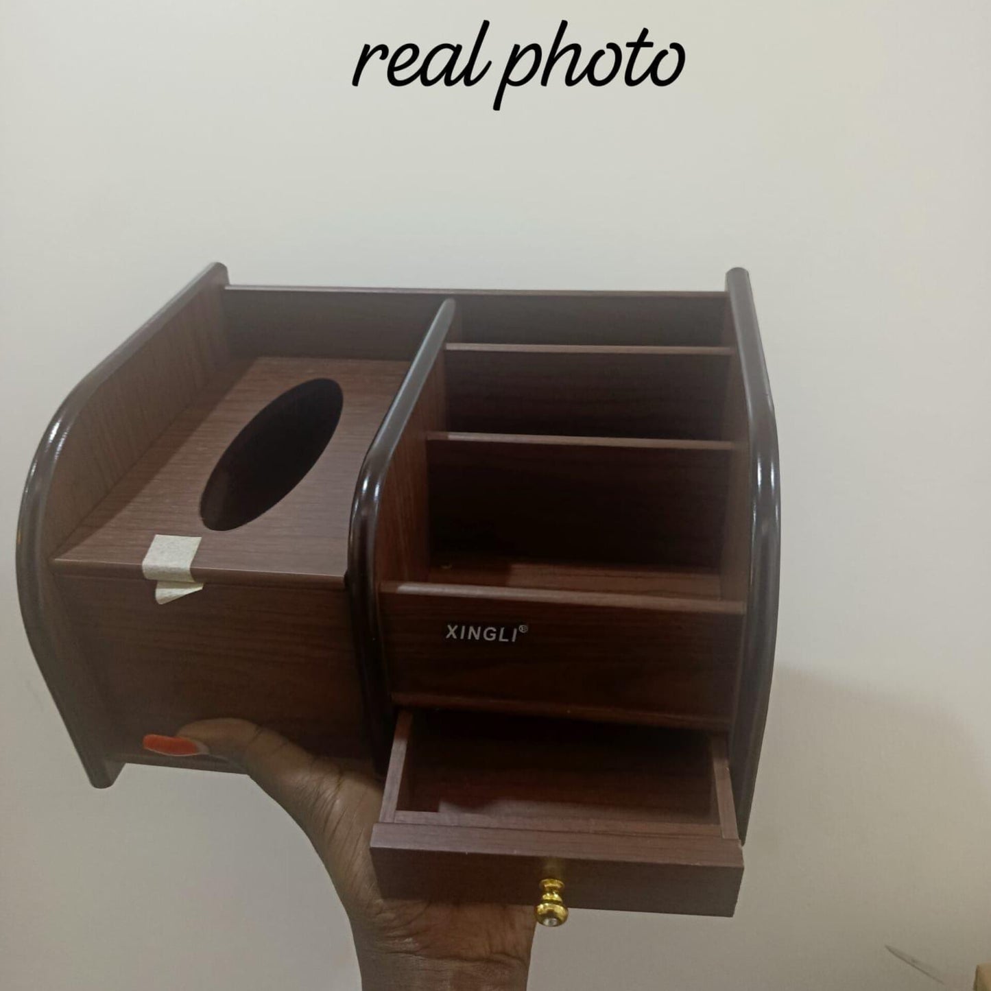 Wooden Desk Organizer with Inbuilt Tissue Box Compartment
