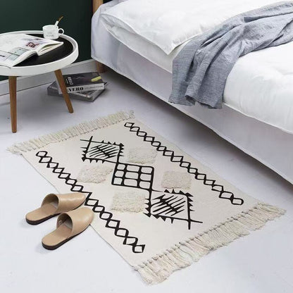 Bohemian bedroom rug with tassels