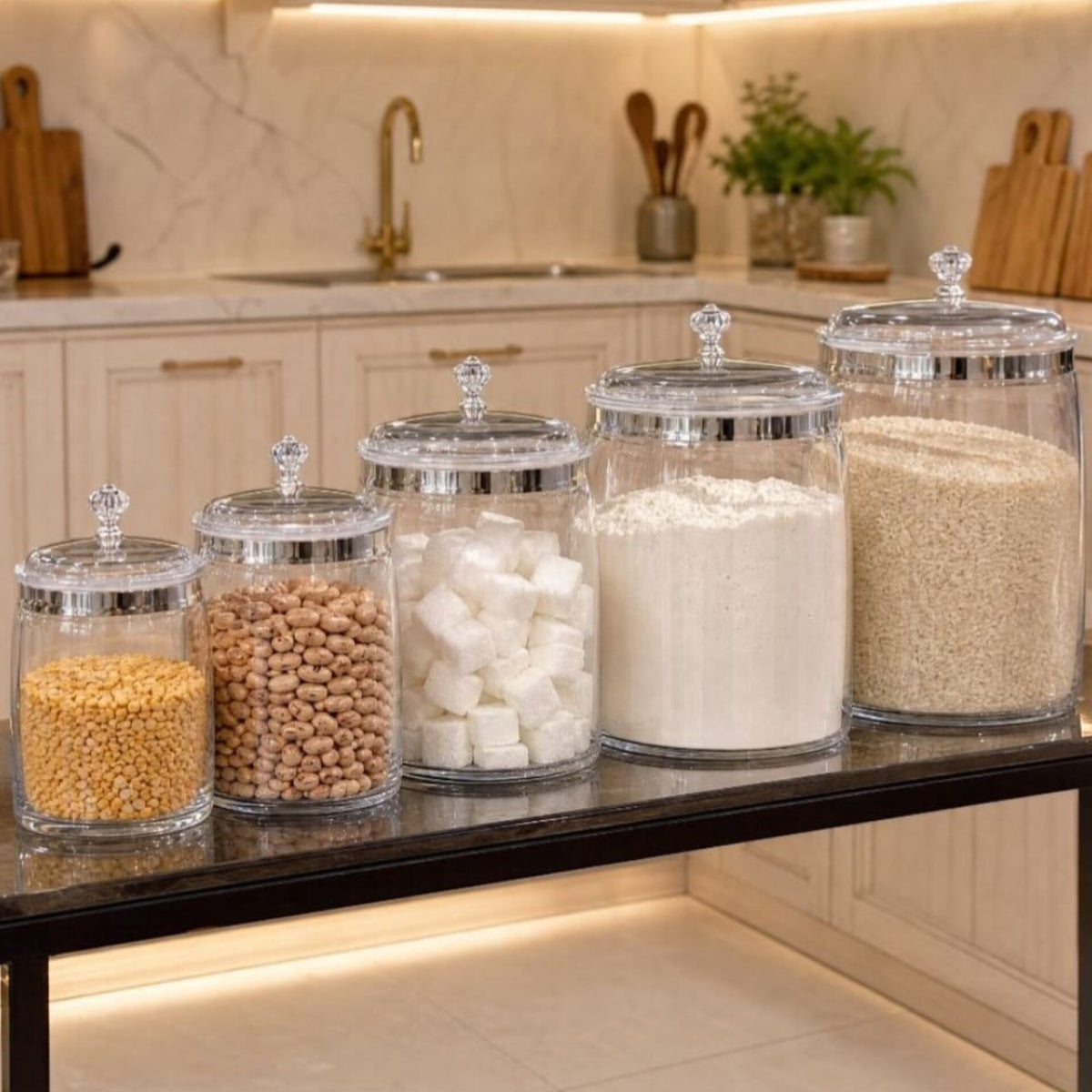 5Pc Acrylic Storage Canister Set With Crystal Knobs