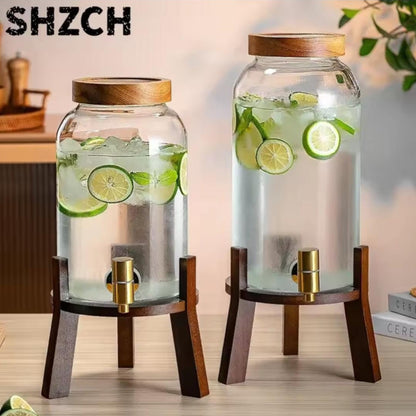 Glass Juice and Beverage Dispenser With Bamboo Stand