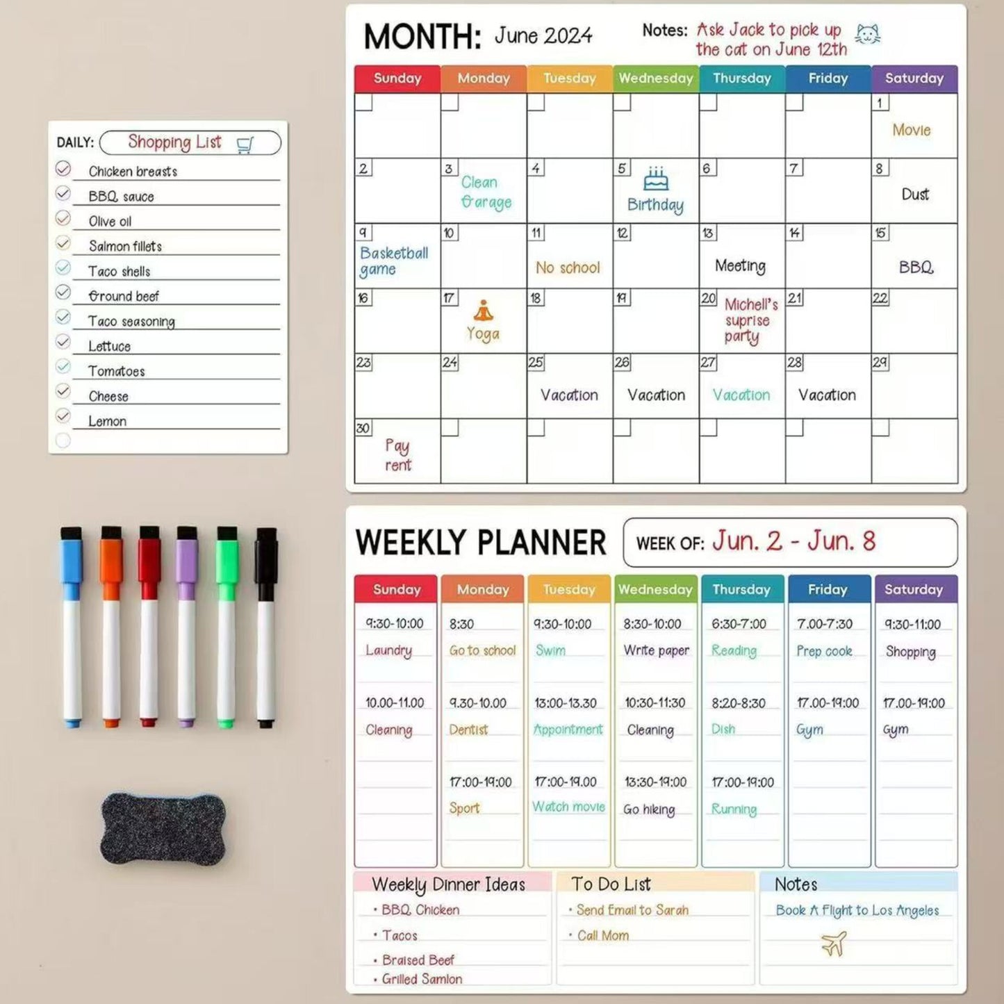 3pcs set magnetic whiteboard planner