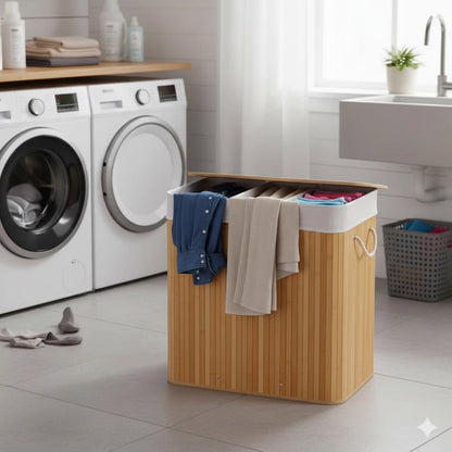 3 grid foldable bamboo laundry basket