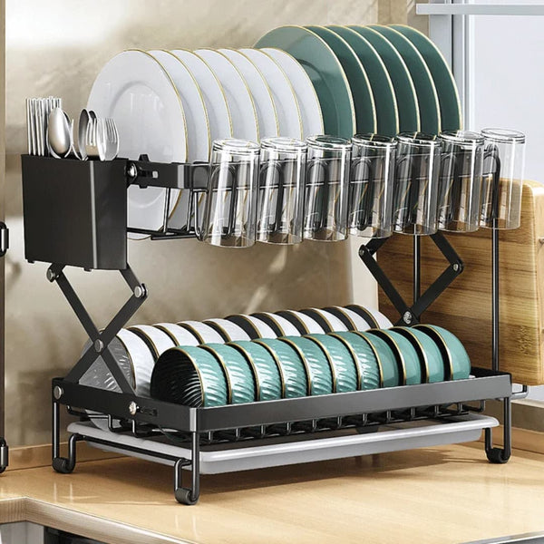 2 Tier Dish Rack with Cutlery Holder and Chopping Board Holder