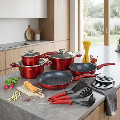 15 Piece Edenburg Cookware Set Red