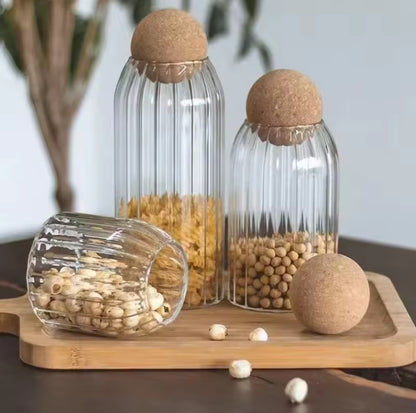 3Piece ribbed glass storage jar set