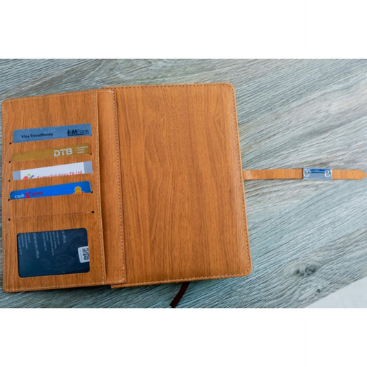 A5 Faux Wood Grain Notebook and Portfolio with Card Slots


