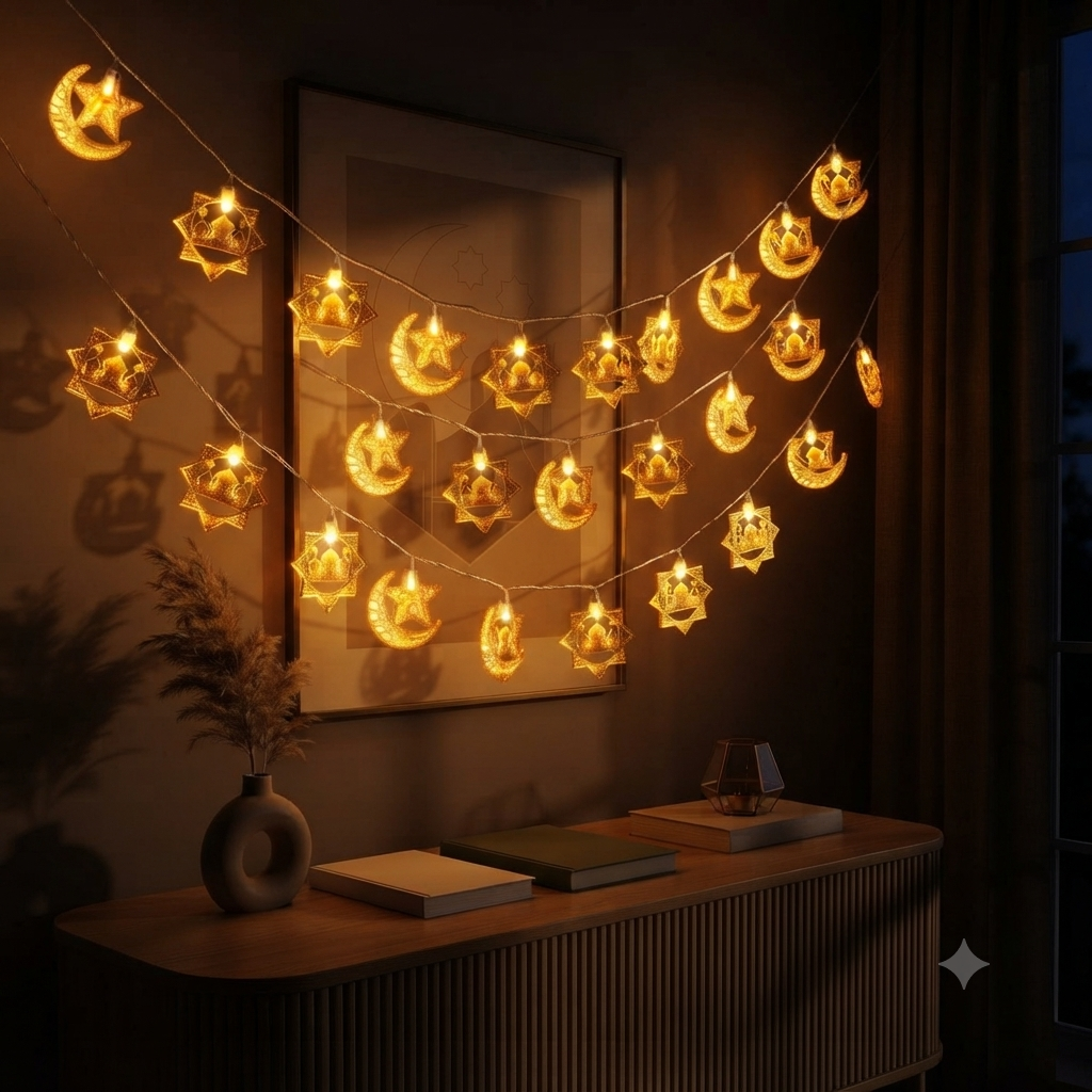 Led Christmas Star and Crescent Moon String Lights