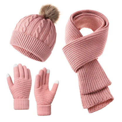 3 in 1 Adult Warm Winter Beanie Scarf Hat Set