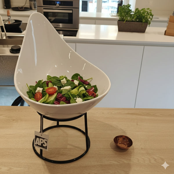 Tear Drop Shaped Melamine Salad Serving Bowl with Metal Stand