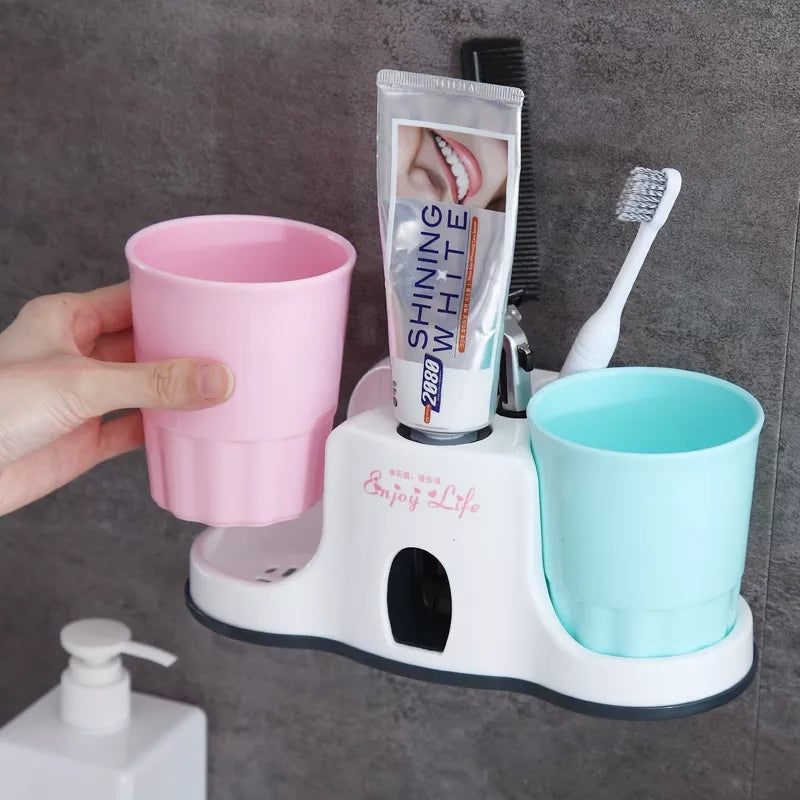 Toothpaste Dispenser with 2 Cups and Holder