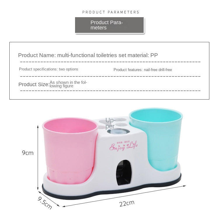 Toothpaste Dispenser with 2 Cups and Holder