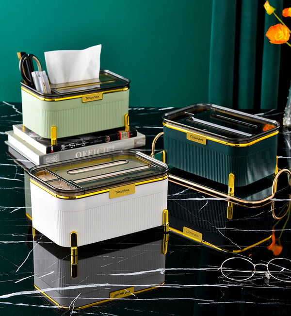 Multifunction Desktop Tissue Box and Organizer