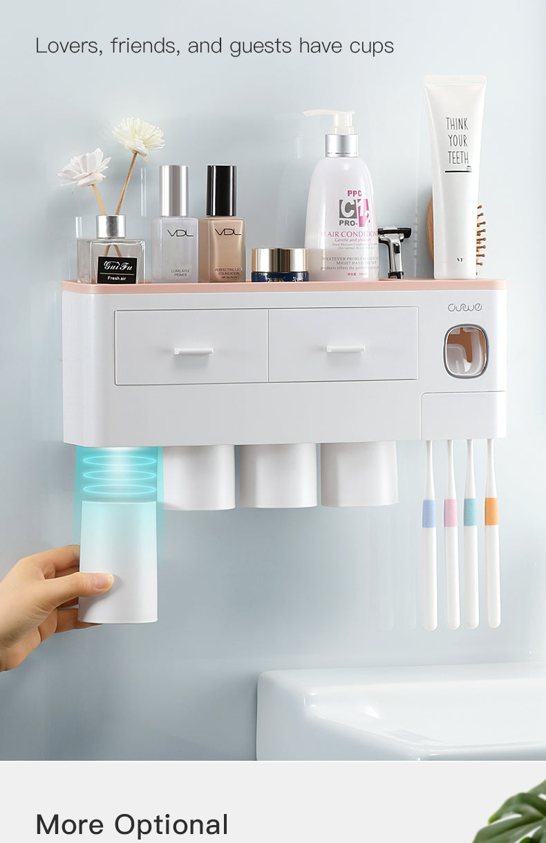 Magnetic Automatic Toothpaste Dispenser with 4 Cups