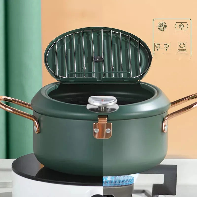 3.4L Frying Pot with Thermometer and Oil Drain Grill