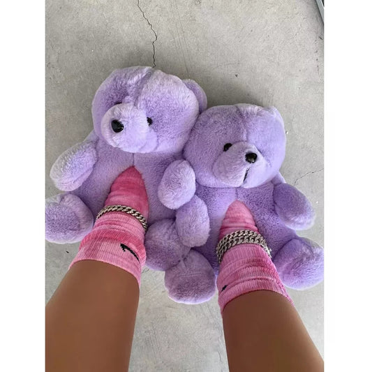 Indoor Soft Cartoon Plush Teddy Bear Slippers