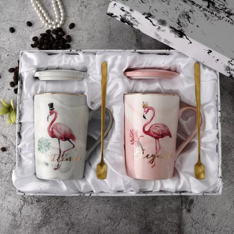 Luxurious Flamingo Couple Mug Set + Gift Box