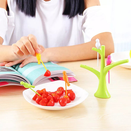 6Pcs Fruit Pick Forks Set with Stand