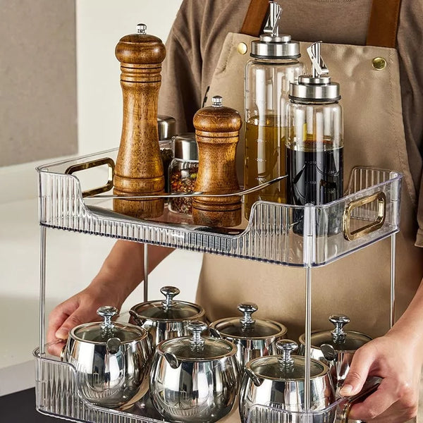 Multipurpose 2-Tier Clear Acrylic and Silver Decorative Organizer