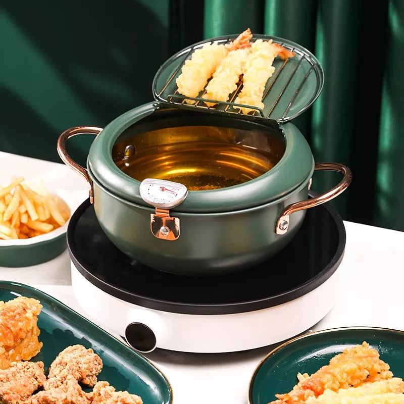 3.4L Frying Pot with Thermometer and Oil Drain Grill