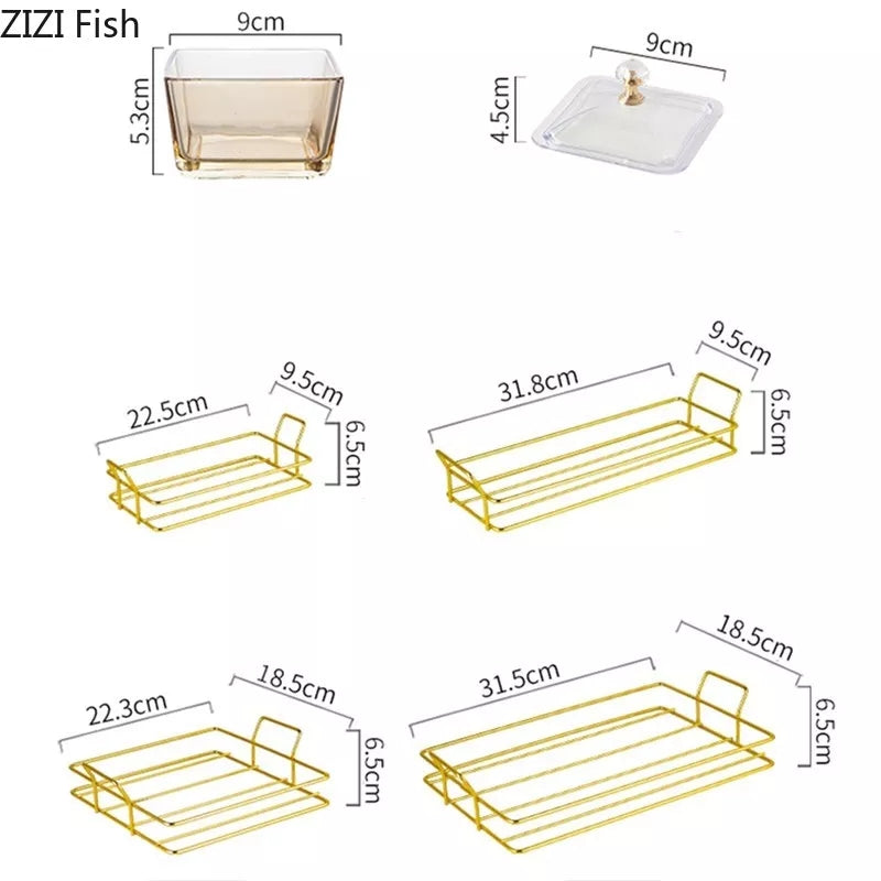 13Pcs Iron Fruits Tray Set with Golden Rack