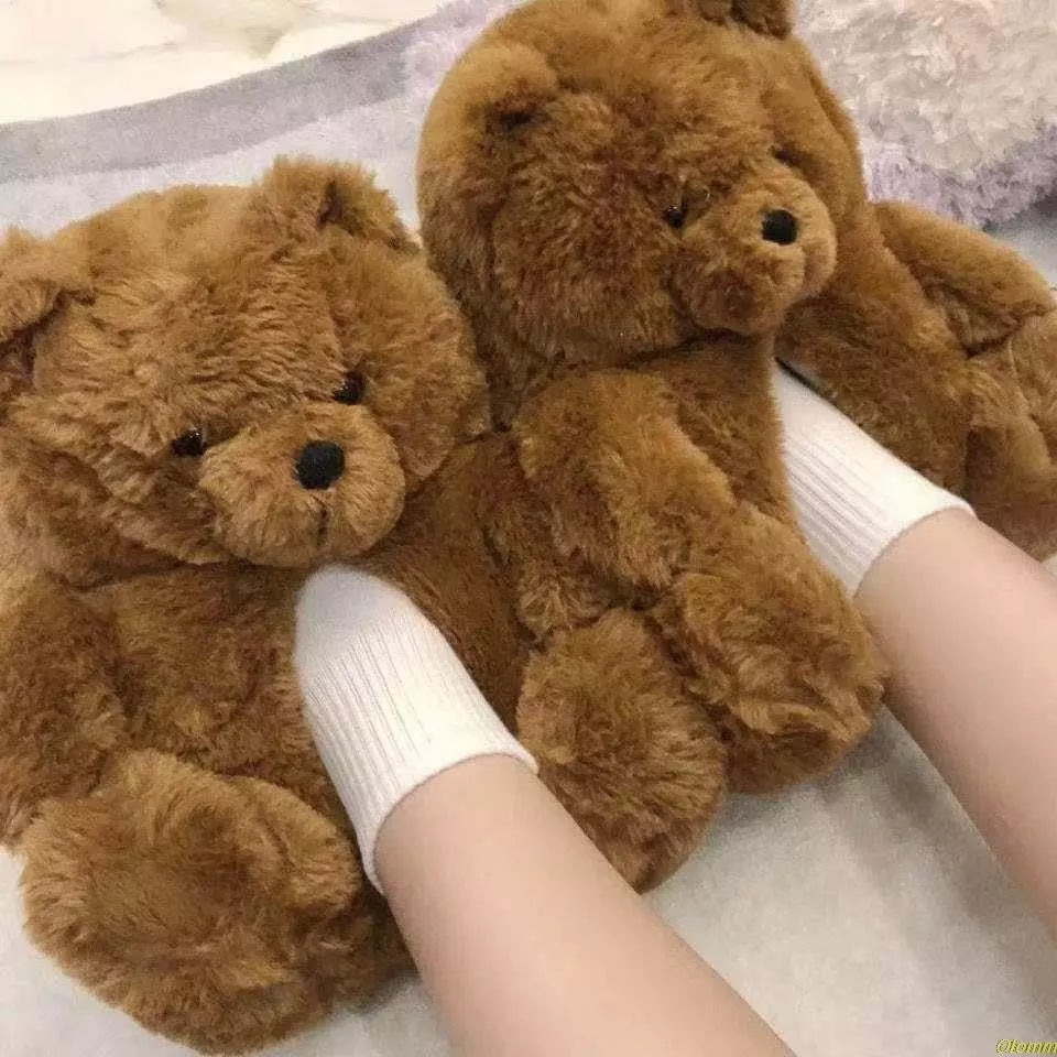 Indoor Soft Cartoon Plush Teddy Bear Slippers