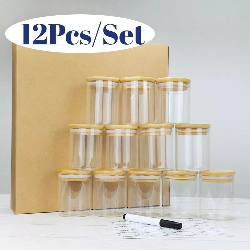 12Pcs Glass Storage Jar Set with Bamboo Lid