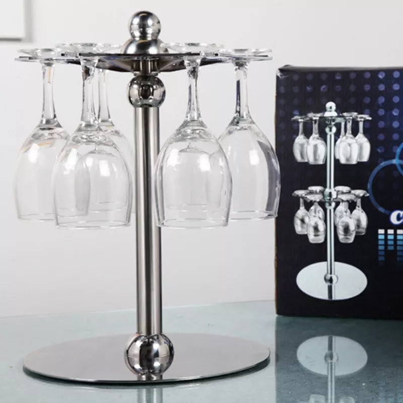 2 Level Rotating Stainless Steel Wine Glass Rack