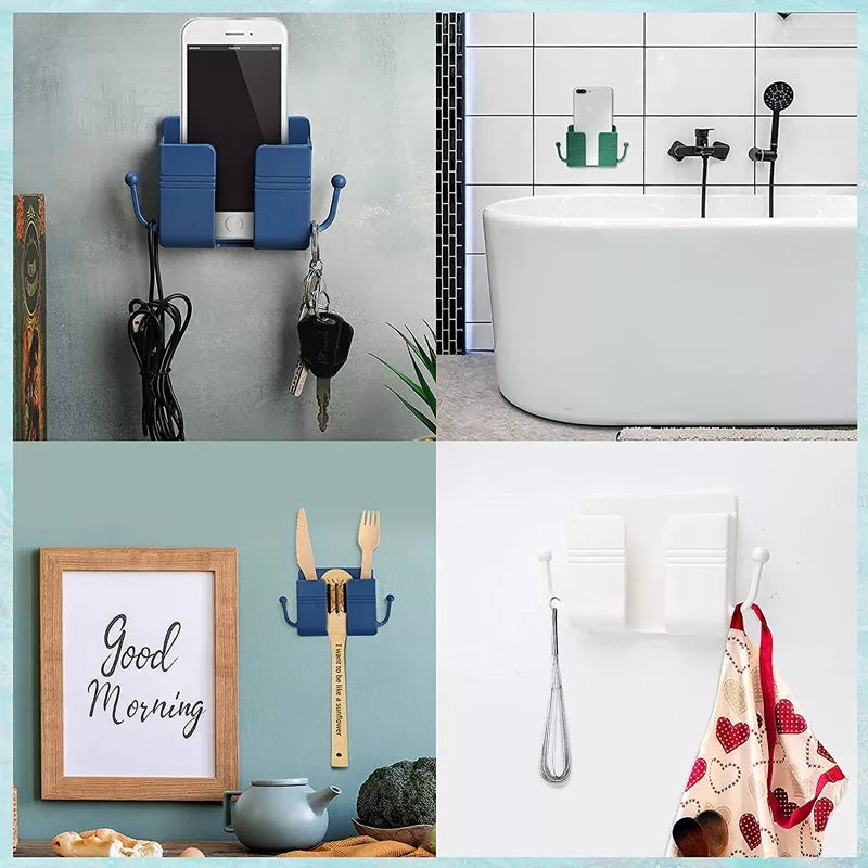 Wall Phone Holder with Hooks And Adhesive Sticker