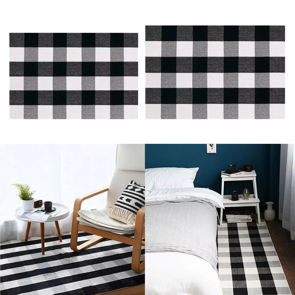 Woven Rug (Black & White) Checked Drafted