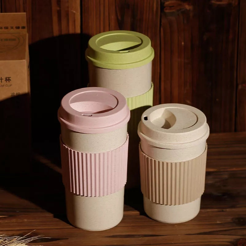 350Ml Wheat Straw Travel Coffee Mugs Cup