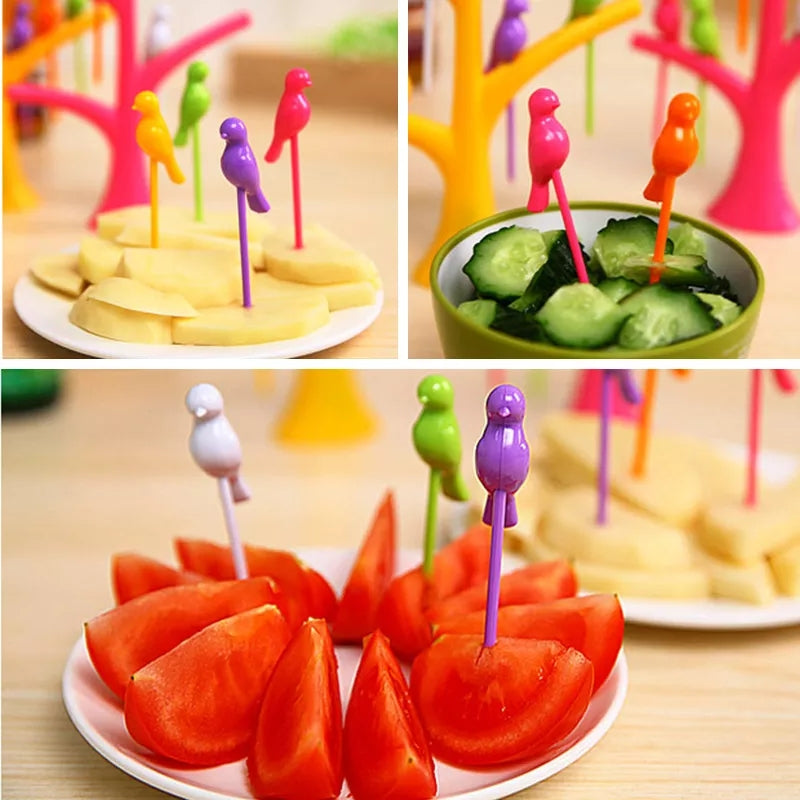 6Pcs Fruit Pick Forks Set with Stand