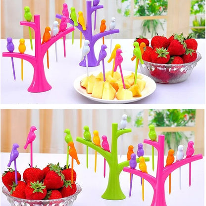 6Pcs Fruit Pick Forks Set with Stand