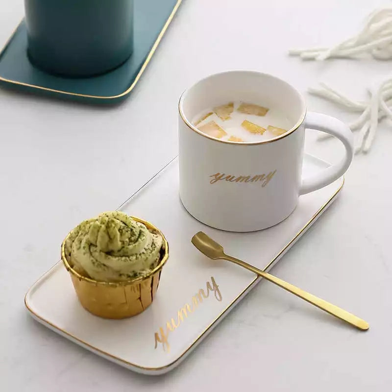 Ceramic Mug with Snack Plate & Spoon