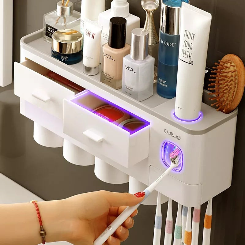 Magnetic Automatic Toothpaste Dispenser with 4 Cups