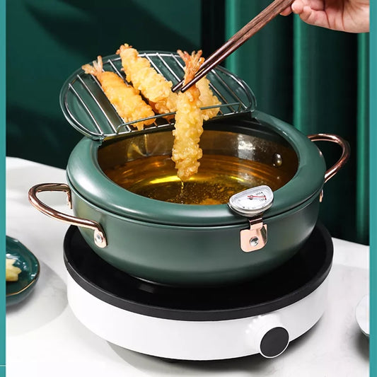 3.4L Frying Pot with Thermometer and Oil Drain Grill