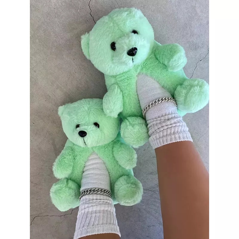 Indoor Soft Cartoon Plush Teddy Bear Slippers