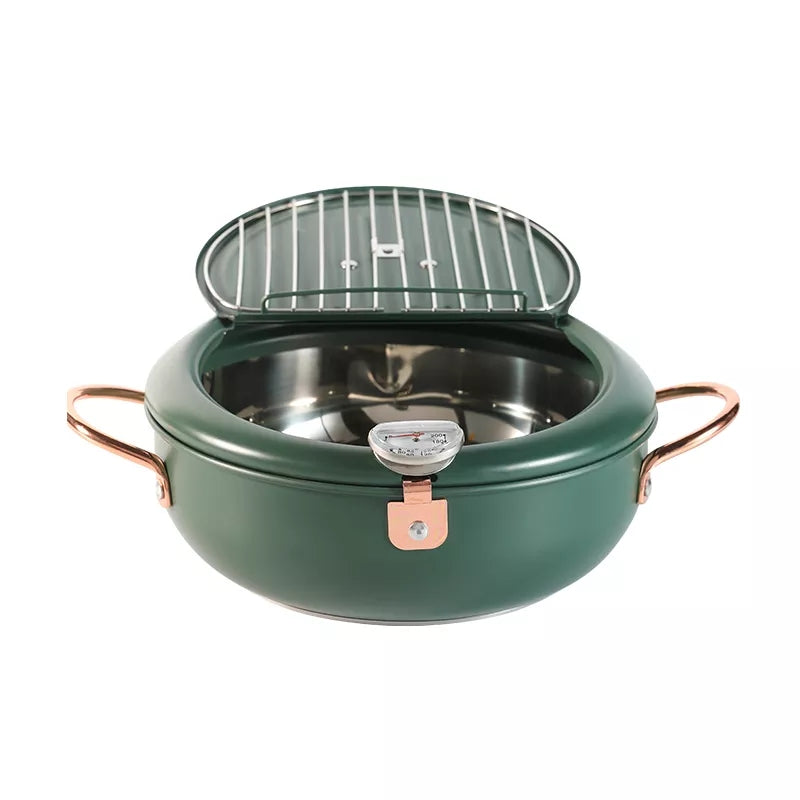 3.4L Frying Pot with Thermometer and Oil Drain Grill